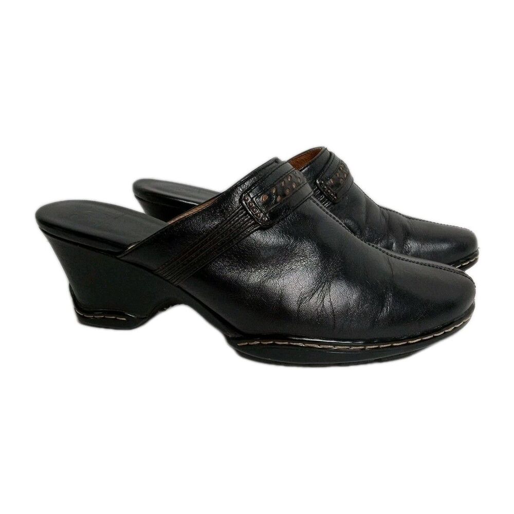 Sofft Black Leather Clogs Mules 7.5 W Womens Slip on Clean Boho Lagenlook  EUC